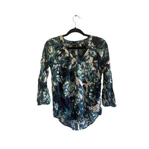 Lucky Brand Blouse Women's Size XS‎ Long Sleeve Floral V Neck
